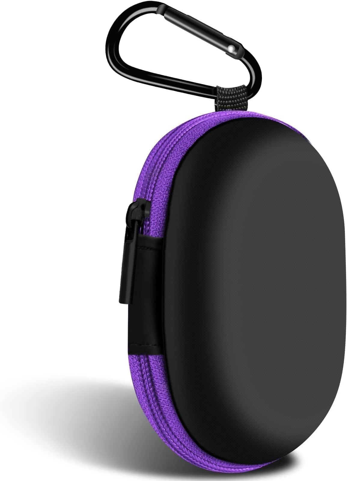 Oval Earbud Case Portable EVA Carrying Case Storage Bag Cell Phone Accessories Organizer with Carabiner for Earphone, Earbud, Earpieces, SD Memory Card, Camera Chips, Purple
