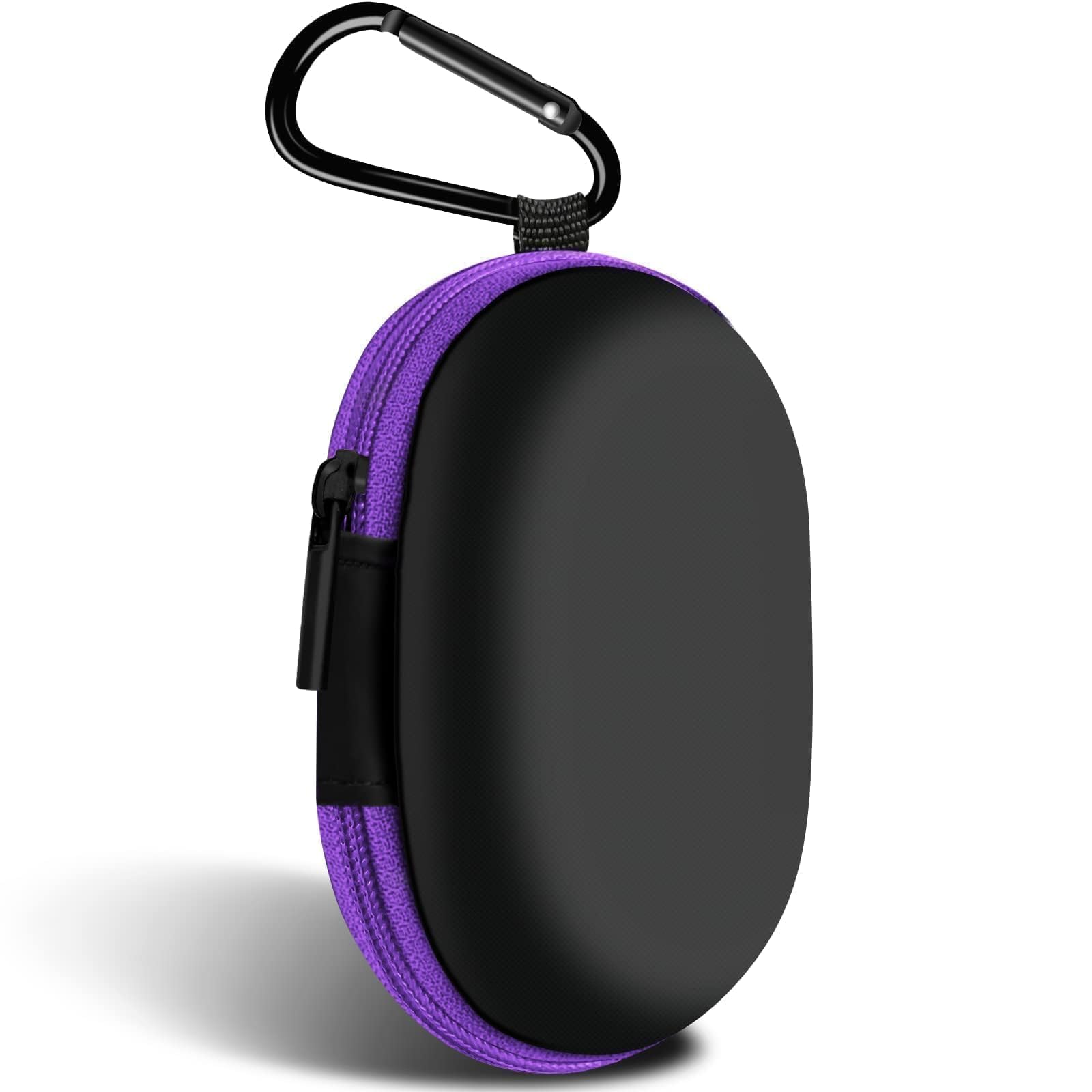 Oval Earbud Case Portable EVA Carrying Case Storage Bag Cell Phone Accessories Organizer with Carabiner for Earphone, Earbud, Earpieces, SD Memory Card, Camera Chips, Purple