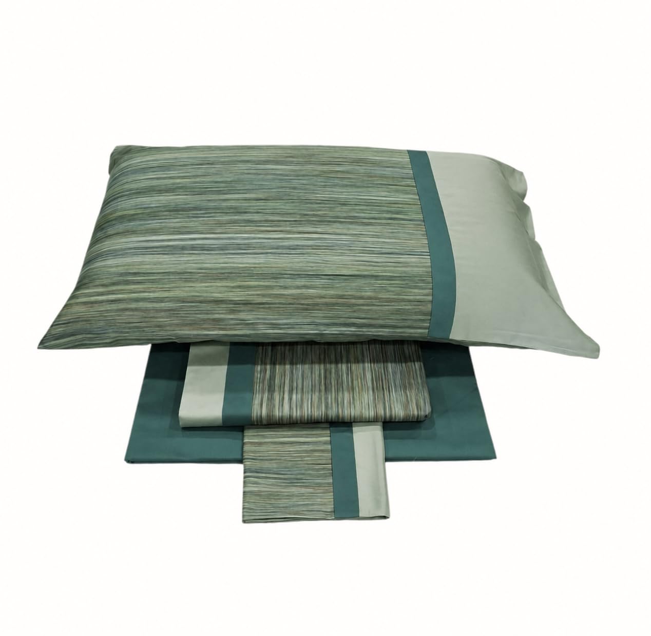 Dondi Home Completo lenzuola matrimoniale, realizzato in raso di cotone 100% stampato con doppio bordo in raso applicato su federe e lenzuolo sopra, made in Italy, art. Melange col. laguna
