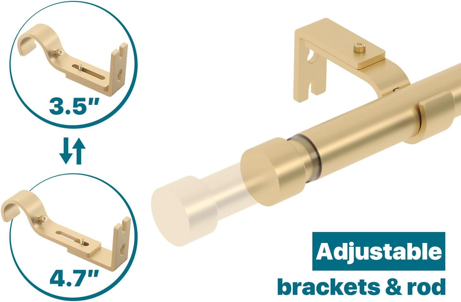 Gold Extra Long Curtain Rod 30 to 214 inch, Heavy Duty, Metal, Wall Mounted, 1.5 inches Diameter, 2.477 kg, 35 lbs Max Weight, Window Treatment Single Rods