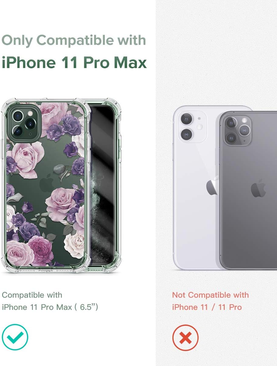 GVIEWIN Floden Series Case Compatible with iPhone 11 Pro Max 6.5 Inch 2019,[Built-in Tempered Glass Screen Protector] Full-Body Clear Floral Rugged Bumper Shockproof Case Cover (Rose/Pink)