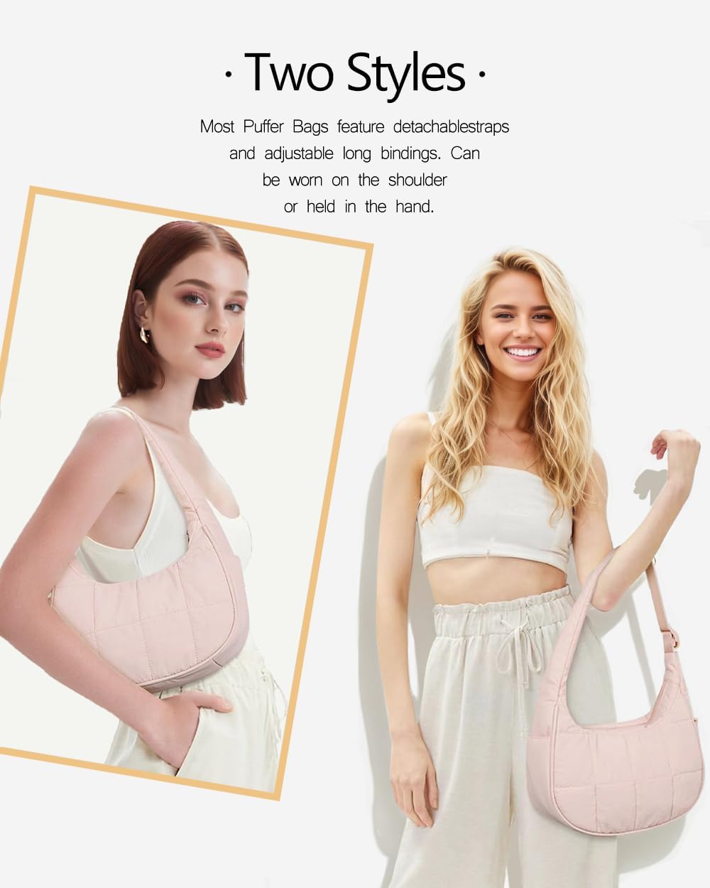 Small Crescent Puffer Purse Shoulder Bag for Women Nylon Quilted Purses Bag Adjustable Shoulder Strap Puffy bag - Image 7