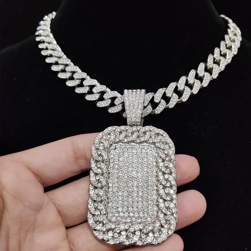 Razered Men Hip hop Iced out Bling Dog Tag Pendant Necklace with 13mm Width Cuban Chain Hiphop Necklaces fashion Charm jewelry3