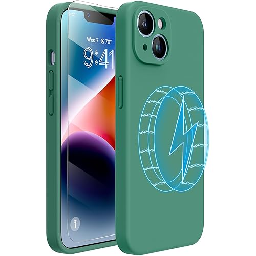 Miracase Magnetic Case Designed for iPhone 14 Case with Screen Protector,[Upgraded Enhanced Camera Protection],Shockproof Liquid Silicone Case 6.1 inch,Acacia Green-Magnetic