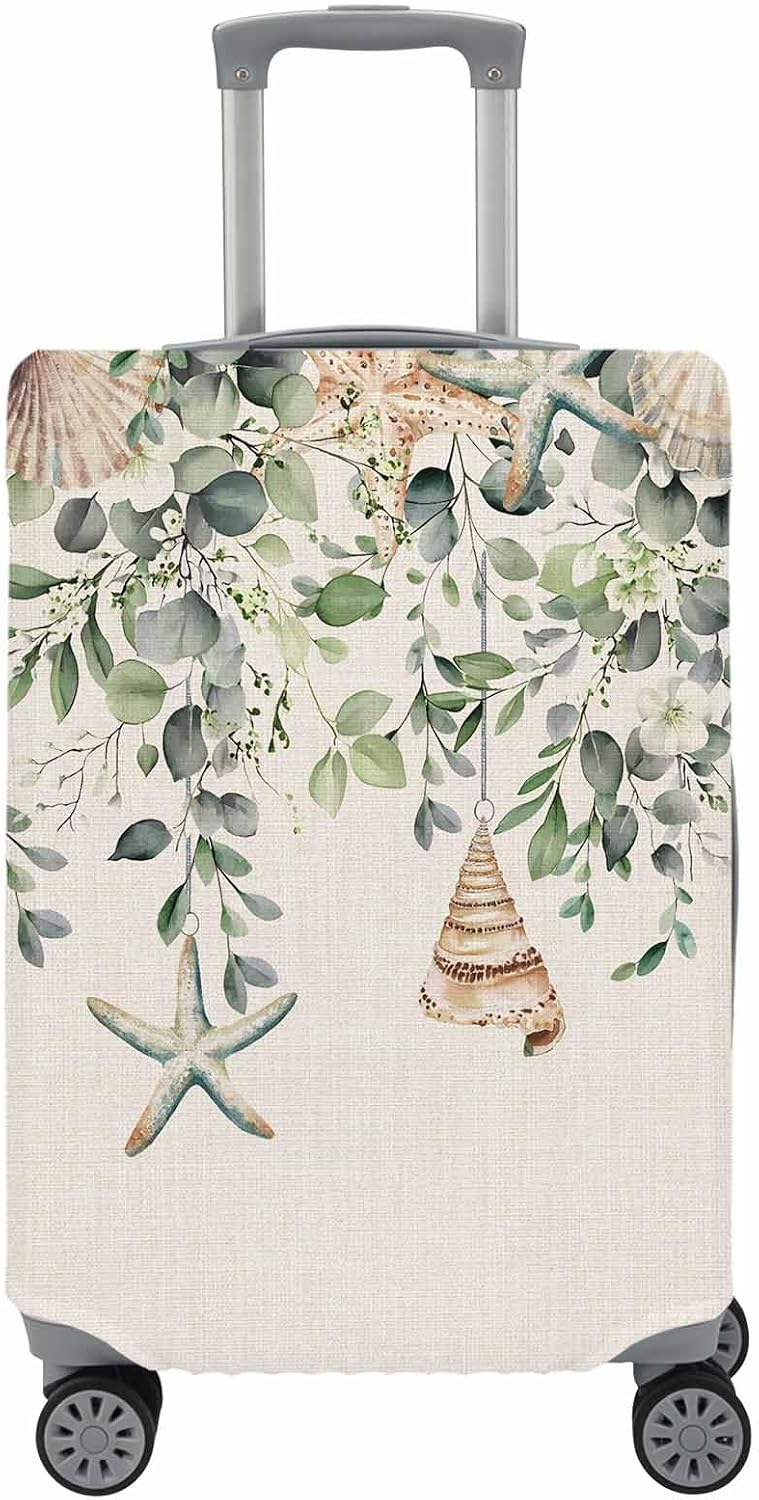 Travel Luggage Cover Green Eucalyptus Leaves Stretch Washable Suitcase Protector Shell Starfish Plant Retro Scratch Resistant Luggage Cover for 19-21 Inch Carry On Luggage