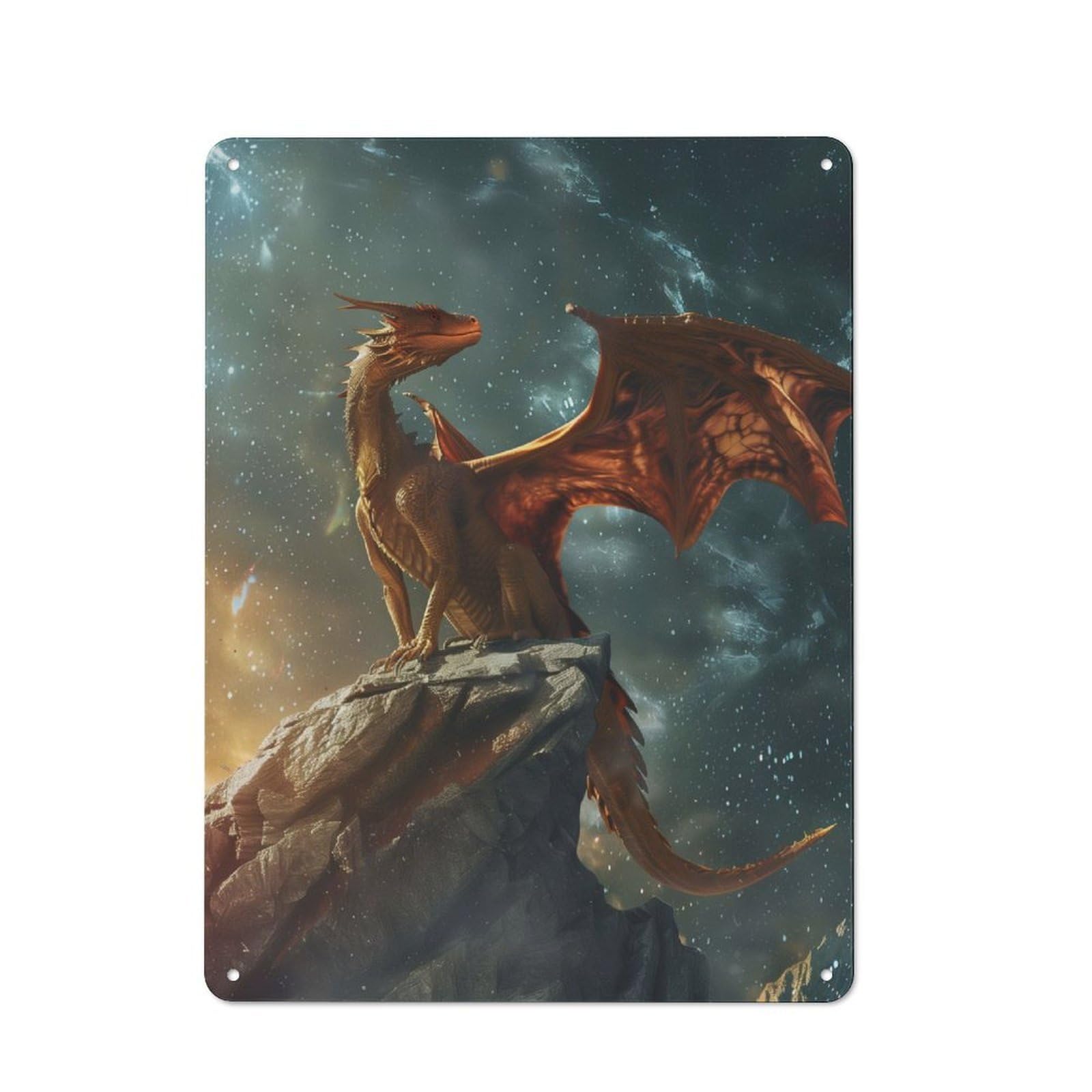Metal Plaque 40x30cm with Realistic Mystical Dragon for Pub Or Café, Rustic Decor, for Garage, Workshop And Man Cave Decoration