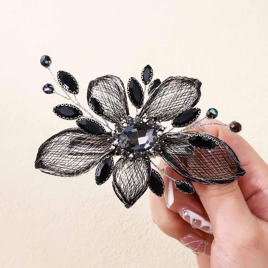 Casdre Rhinestone Bridal Hair Clip Black Leaf Bride