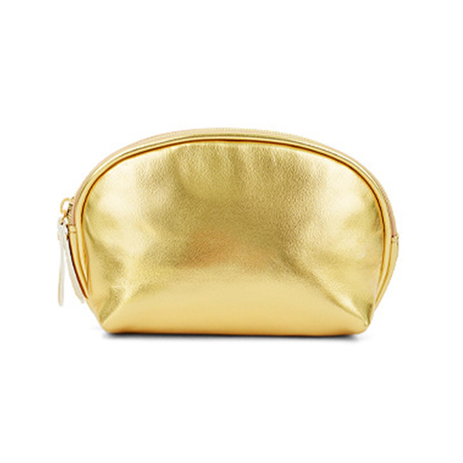 Maxtonser Handheld Gold Makeup Bag Handy PU Leather Makeup Cosmetic Travel Versatile Storage Bag for Daily Use