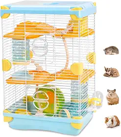 Gaiola Hamster, Terrario Gaiola para Hamster, Gaiola para Hamster 27.5X 20.5 X 42.5 CM Azul, Gaiola de Tubo Super Luxuosa 3 Camadas Hamster Escada