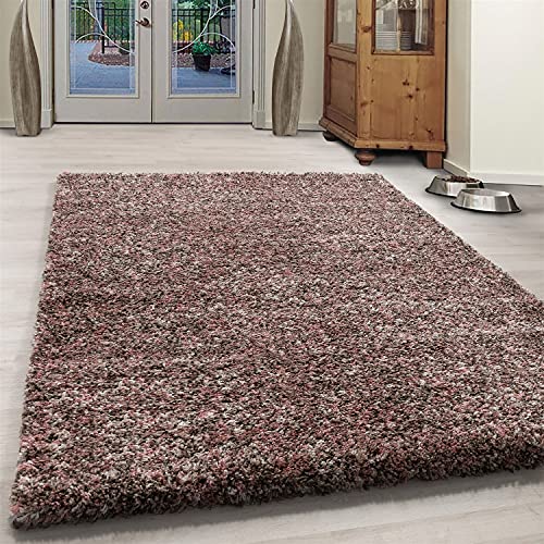 BPIL Alfombra lanuda con diseño de enrejado, tacto suave, grueso de 5 cm, pelo mullido, no desprende pelusa, para sala de estar, dormitorio, apta para mascotas (ENJ ROSE, 120 x 170 cm)