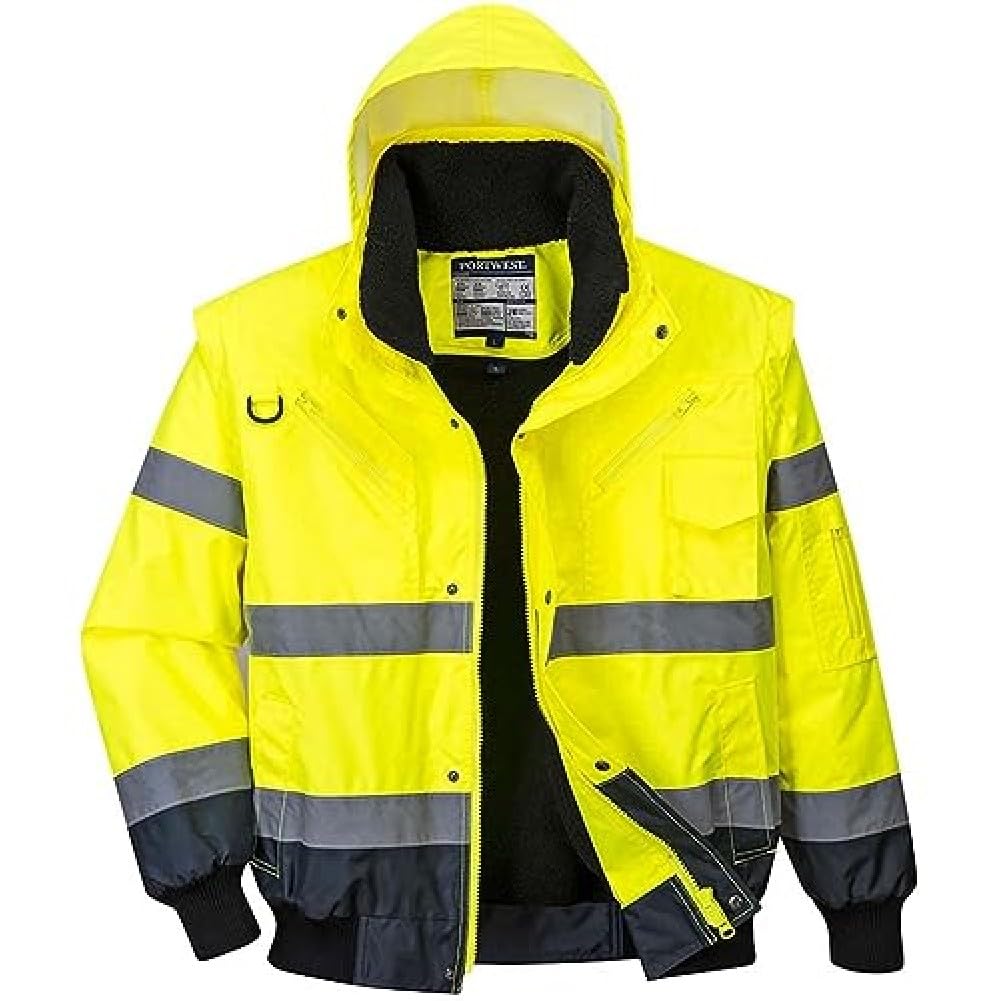 300D Oxford Weave Industry Yellow / Navy Oxford Weave 300D Class 3 Hi Vis Contrast Bomberjacket
