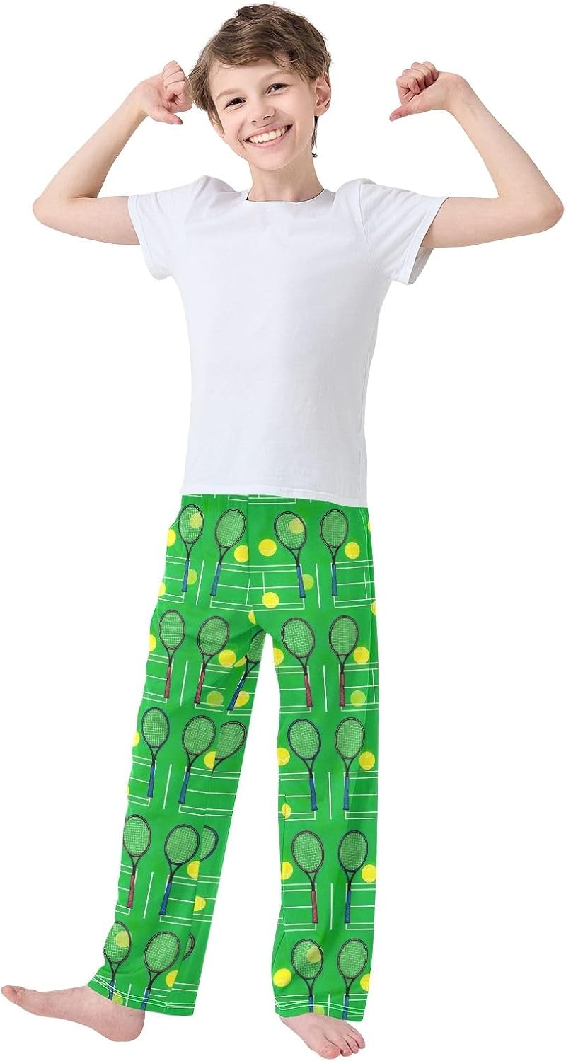 Cute Tennis Green Pajama Pants Soft Modal Loungewear with Pockets, Cozy Comfort Sleepwear for Spring and Fall
