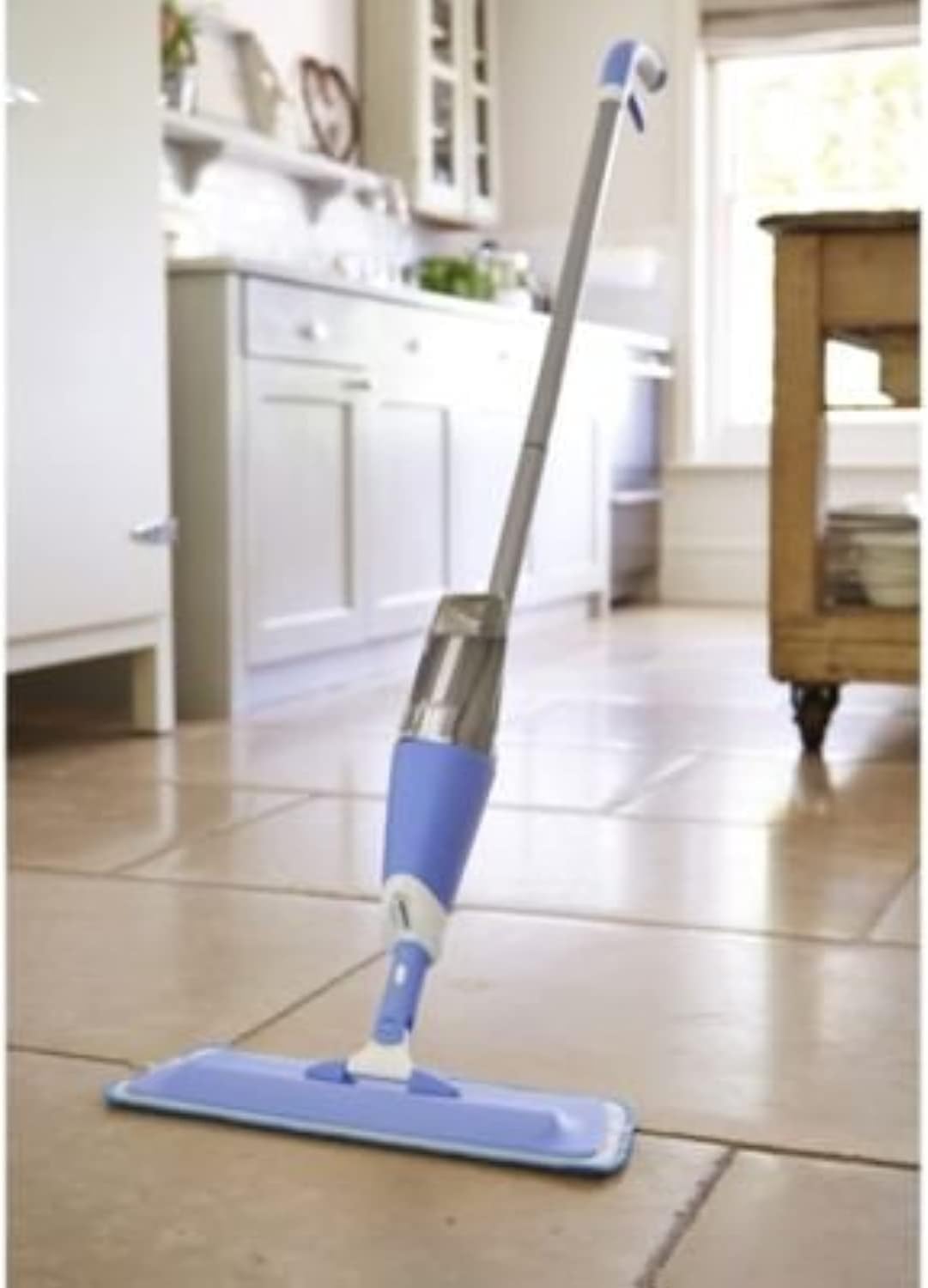 Hard Floor and Tile Manual Spray Mop Cleaner, White/Blue