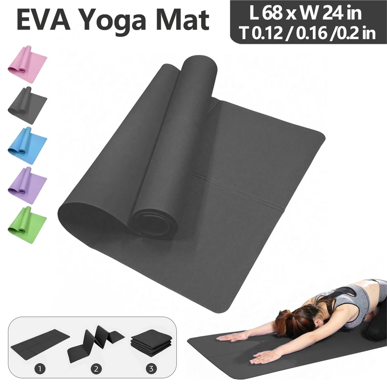 Esterilla Yoga Estera de yoga plegable Eco amigable EVA viaje ejercicio físico 3mm/4mm/6mm espesores