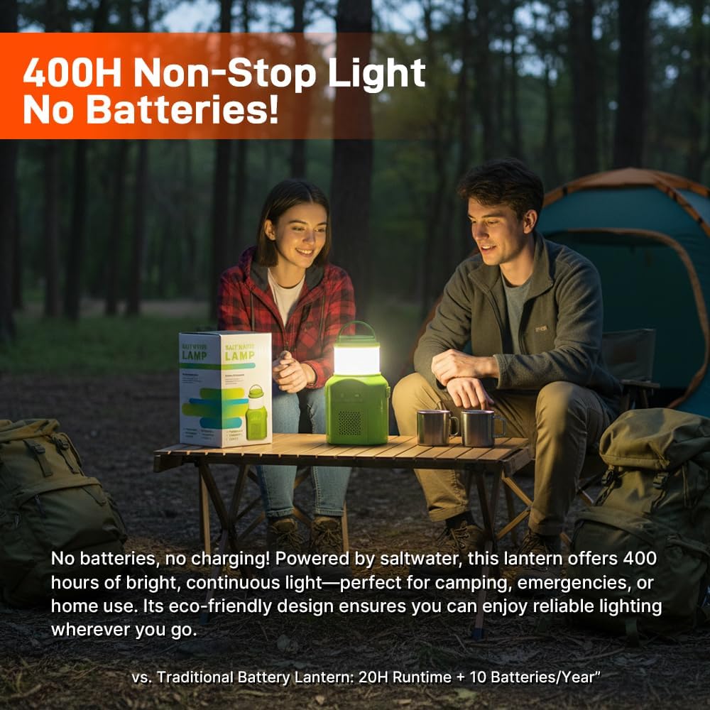 Salt Water Powered LED Emergency Lamp, No Batteries No Charging, Portable Emergency Light for Hurricane Power Outage Earthquake Camping Survival Kit