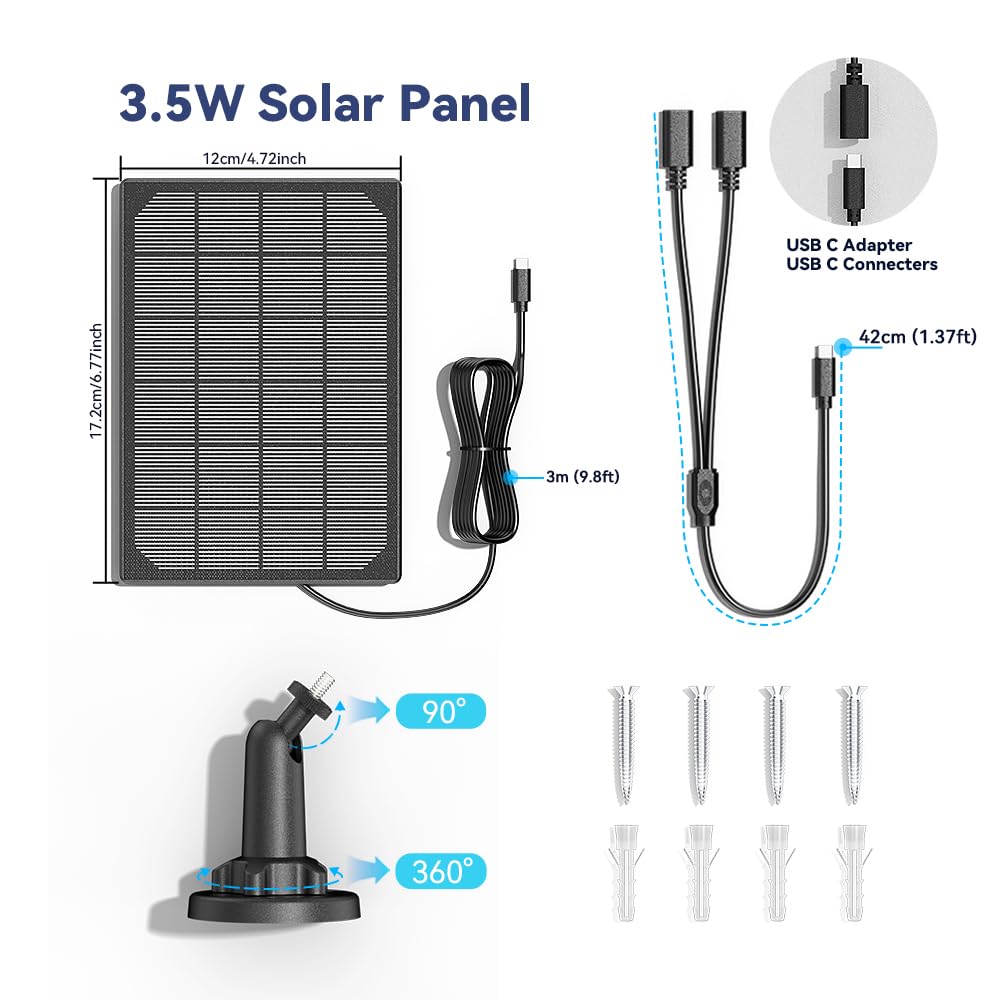 ctronics Solarpanel für Outdoor-Überwachungskameras, 2-in-1-Anschluss mit Typ-C-Konverter zum Kombinieren von 2 Solarpanels (für 690-4MPSA und mehr Überwachungskameras mit Typ-C-Anschluss)