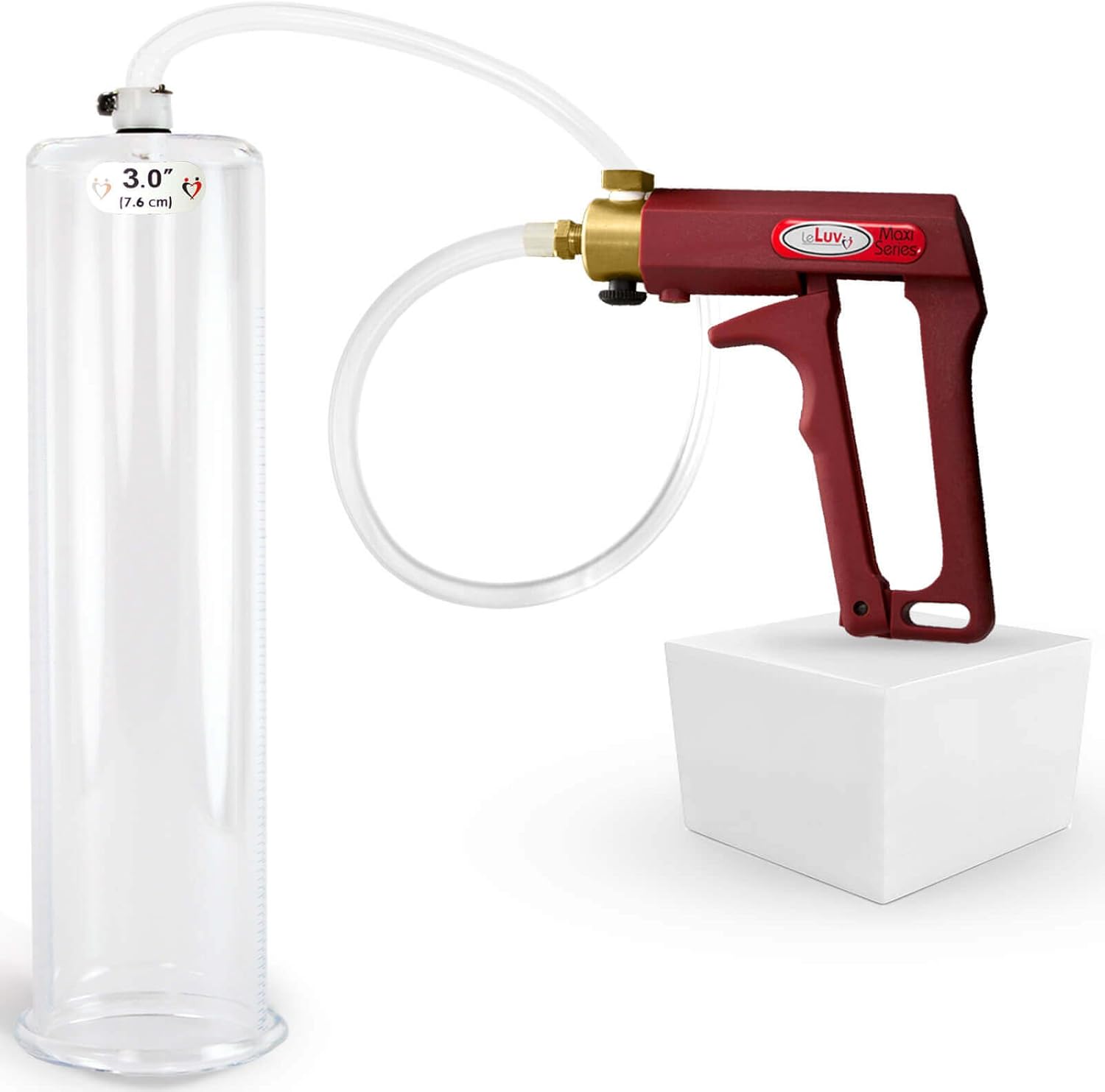 LeLuv Penis Pump Maxi Red Handle with Clear Hose - 12 inch Length x 3 inch Diameter Cylinder