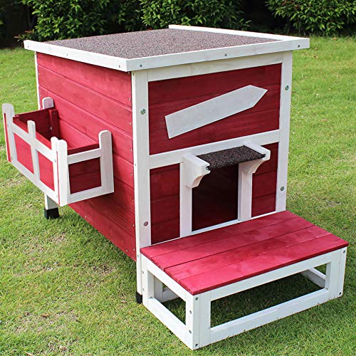 ROCKEVER Outdoor Cat Shelter with Escape Door Rainproof Outside Kitty House Single Story for Two-Three Cats Color Wine Red