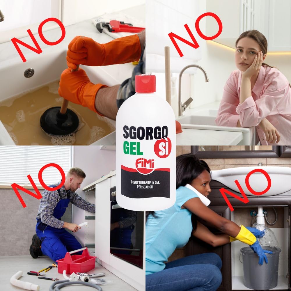 Sgorgosì Gel 3 Flaconi Disgorgante Disotturante Scarichi Potente 1 Litro Fimi Per Lavandini Docce Vasca da Bagno Water