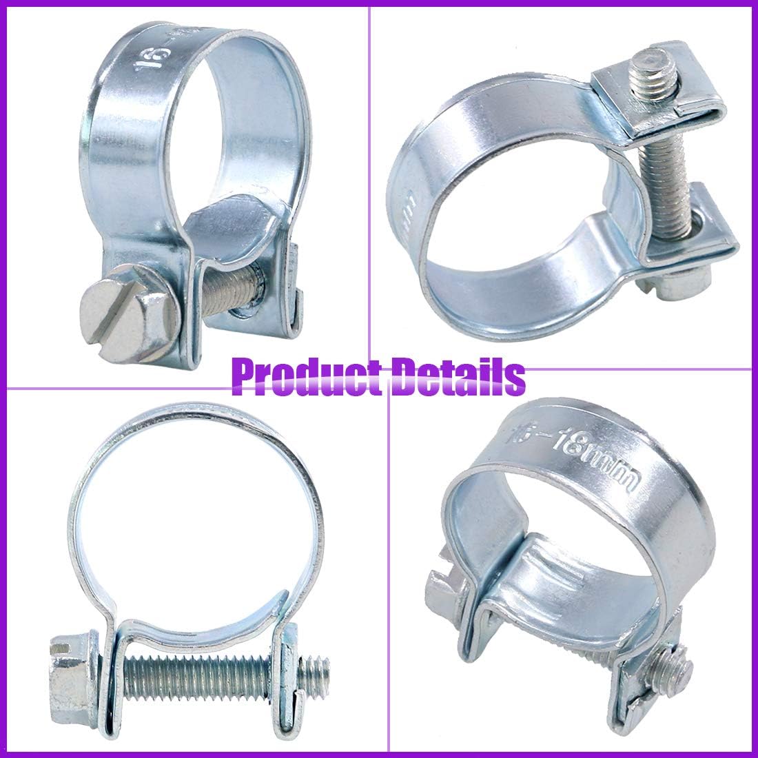 Swpeet 92Pcs 10 Sizes Zinc Plated Mini Fuel Injection Line Style Hose Clamp Assortment Kit Perfect for Automotive, Agriculture, Plant & Construction
