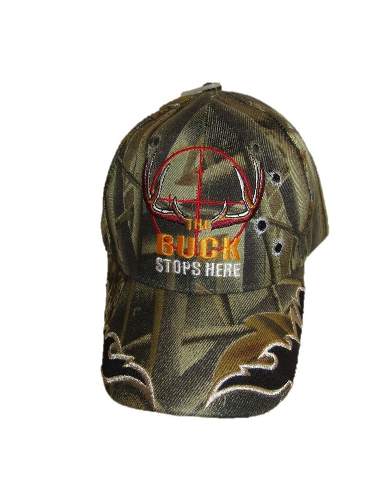 AESThe Buck Stops Here Hunting Deer Camo Camouflage Embroidered Cap Hat