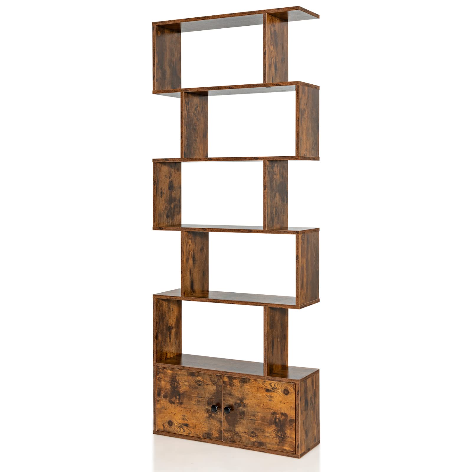 CASART 5/6 Tier Wooden Bookcase, Free Standing Shelving Stand Rack, S-Shaped Bookshelf Storage Display Unit (Brown,70 x 23 x 183cm) — image 1