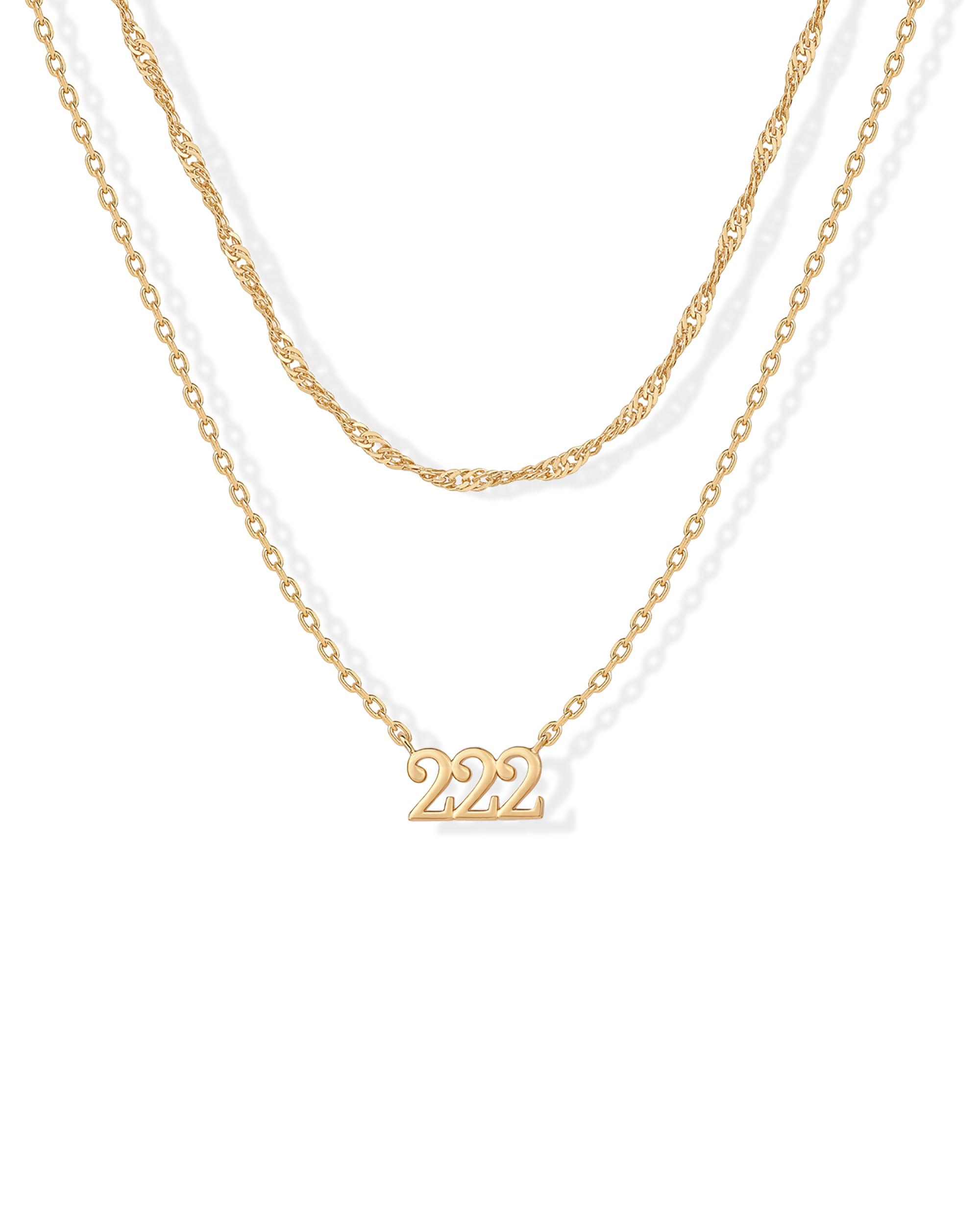 PAVOI 14K Gold Plated Angel Number Pendant Layering Necklace for Women | 999 Lucky Numerology Singapore Chain Necklace