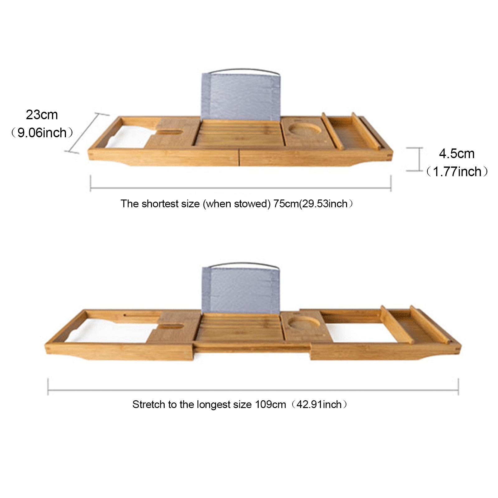 Bamboo Bathtub Tray, 29.53-42.91in Expandable Bath Tray with Holder, Adjustable Bath Caddy Bathtub Shelf for Relaxing Bath Time