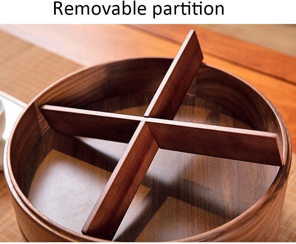 Divided Serving Tray Portable Party Snackle Box Nut Bowl Nut Serving Platter The Bottom of The Snack Box Can Be Rotated Nut Bowls for Parties Snack Organizer Wooden Serving Trays (Brown 28*12cm)