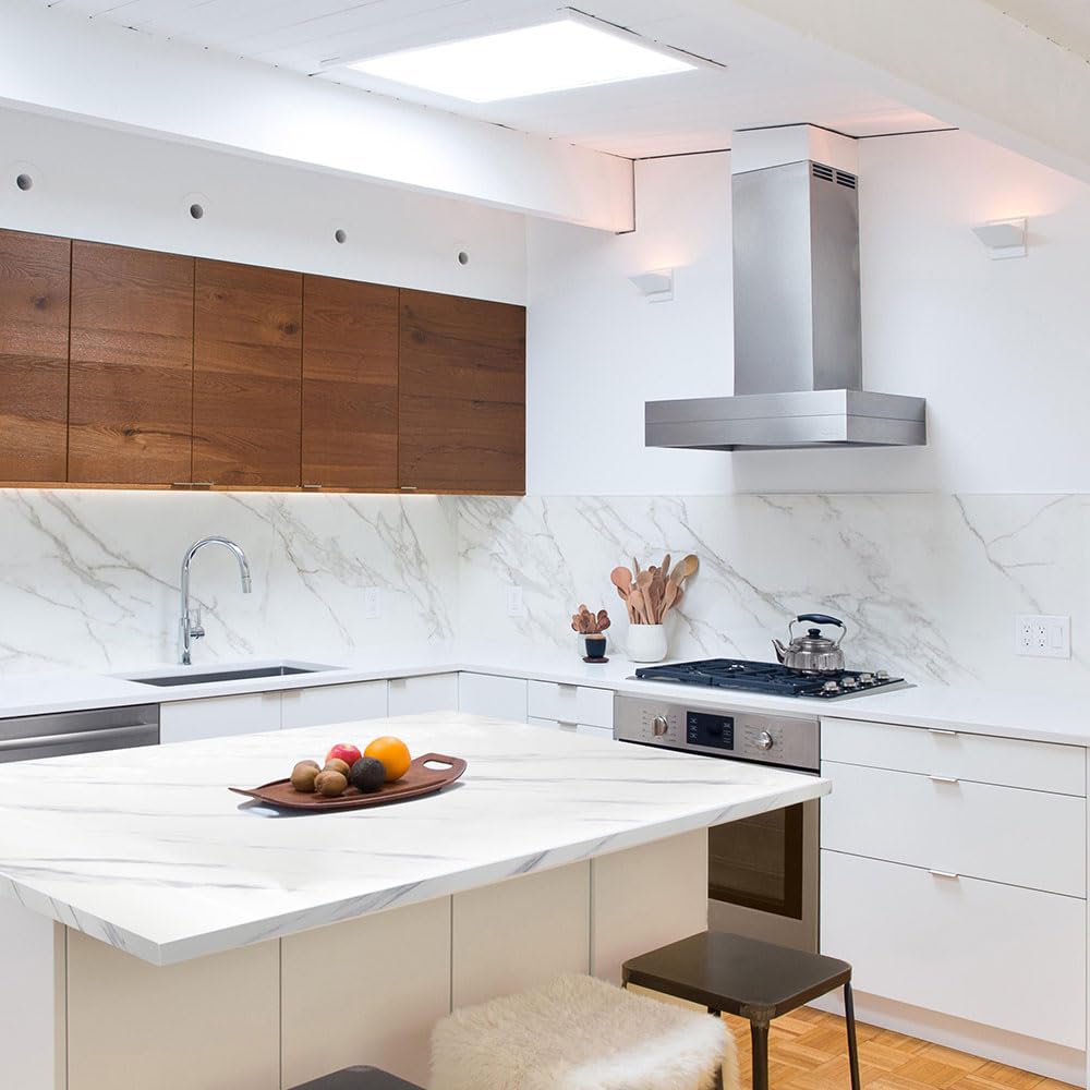 YENHOME Vinilos para Encimeras de Cocina Marmol Blanco 81x300cm Rollo de Plástico Adhesivo Papel Pintado Marmol Blanco Grande Autoadhesivo Escritorio Vinilo Adhesivo Muebles Puertas Armario Armario