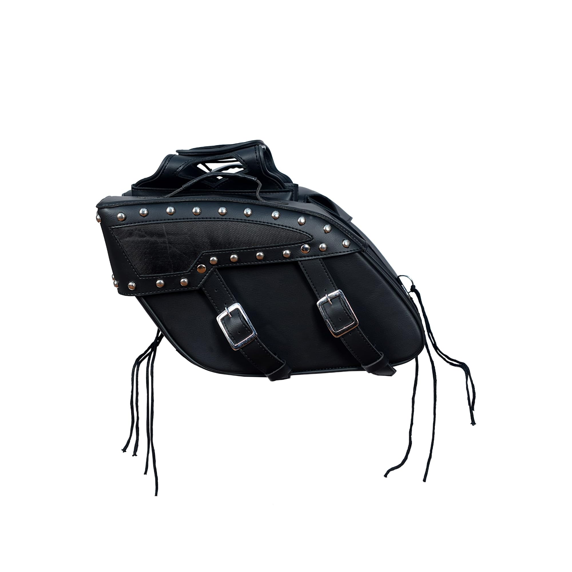 Motorcycle saddlebags genuine leather two straps Studded Saddle Bag Throw Over Motorcycle Saddlebags, Black, ‎SAD-658S-2STRAPS