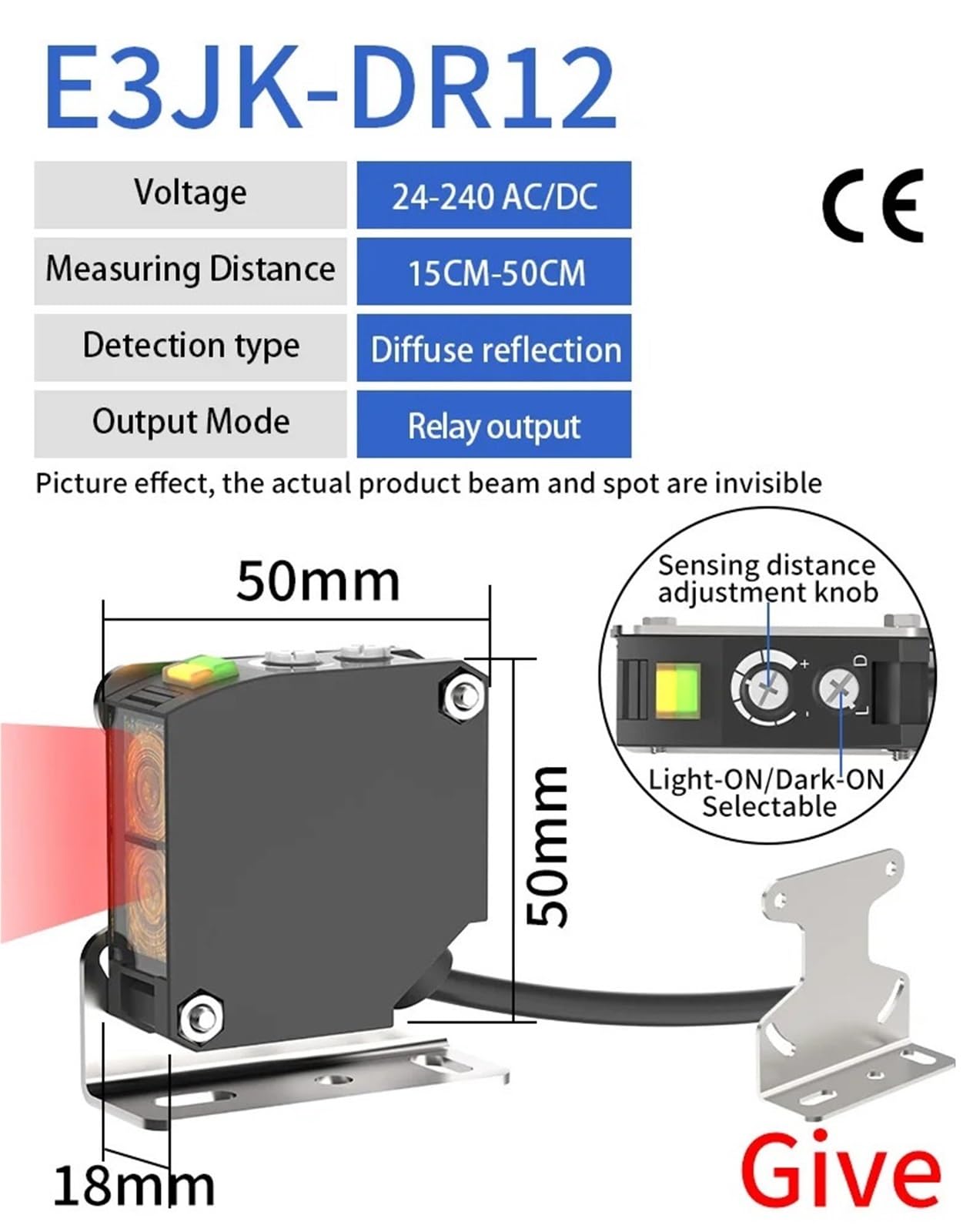 Sensor fotoeléctrico E3JK salida de relé de reflexión difusa 24-240 AC/DC interruptor fotoeléctrico óptico de difusión Universal