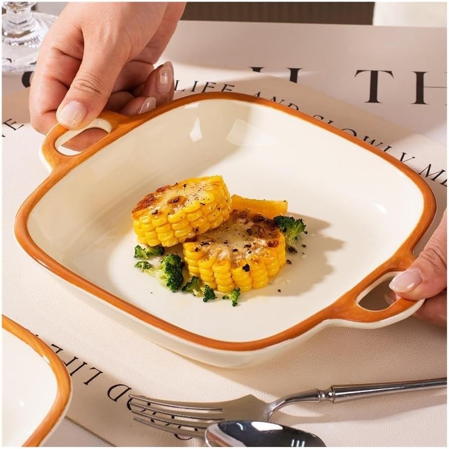 Casserole Dish 7.5inch Double-Handled Ceramic Baking Pan Household Tool Oven Microwave Baked Rice with Cheese