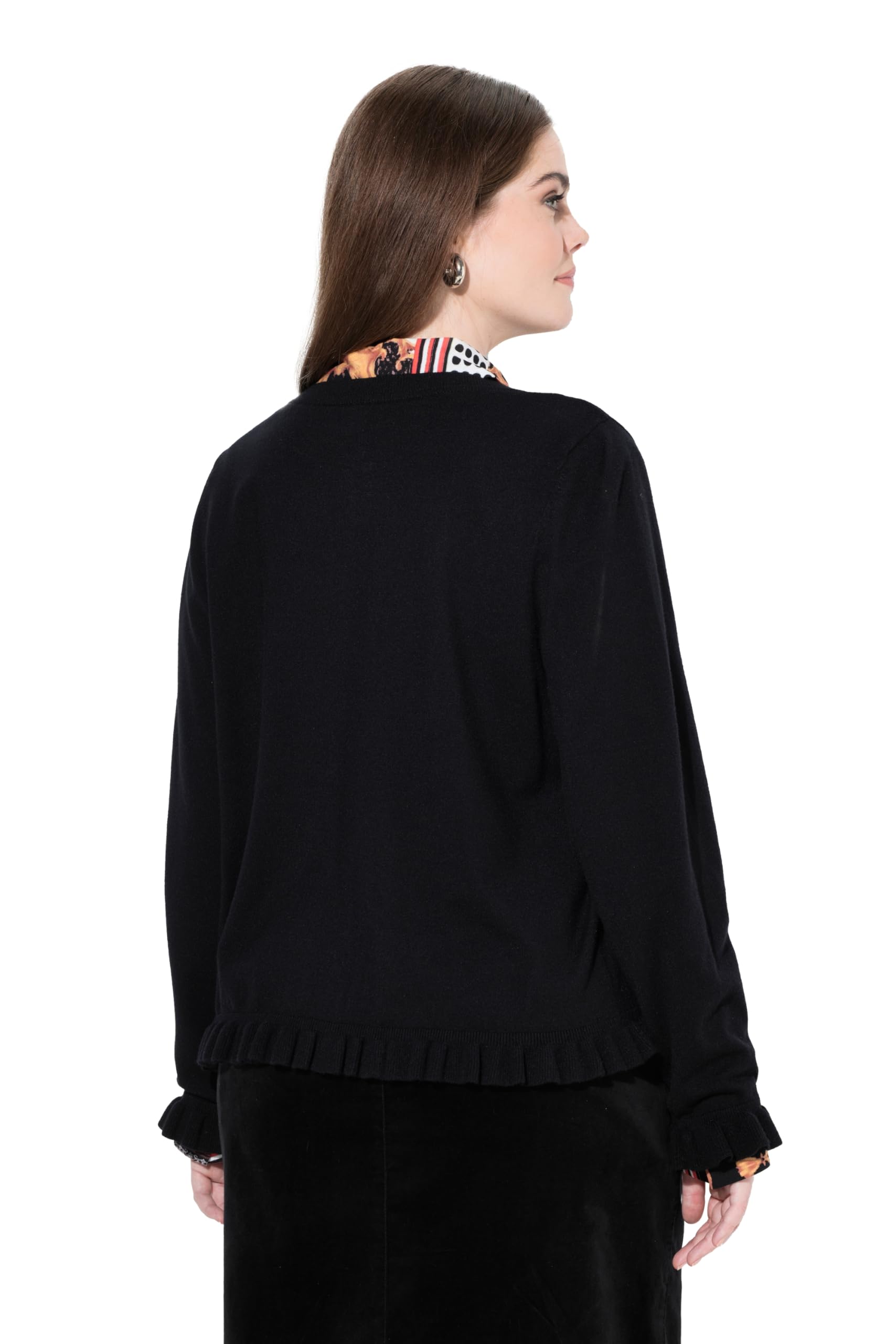 Ulla Popken Damen Strickjacke mit Rüschen Pullover