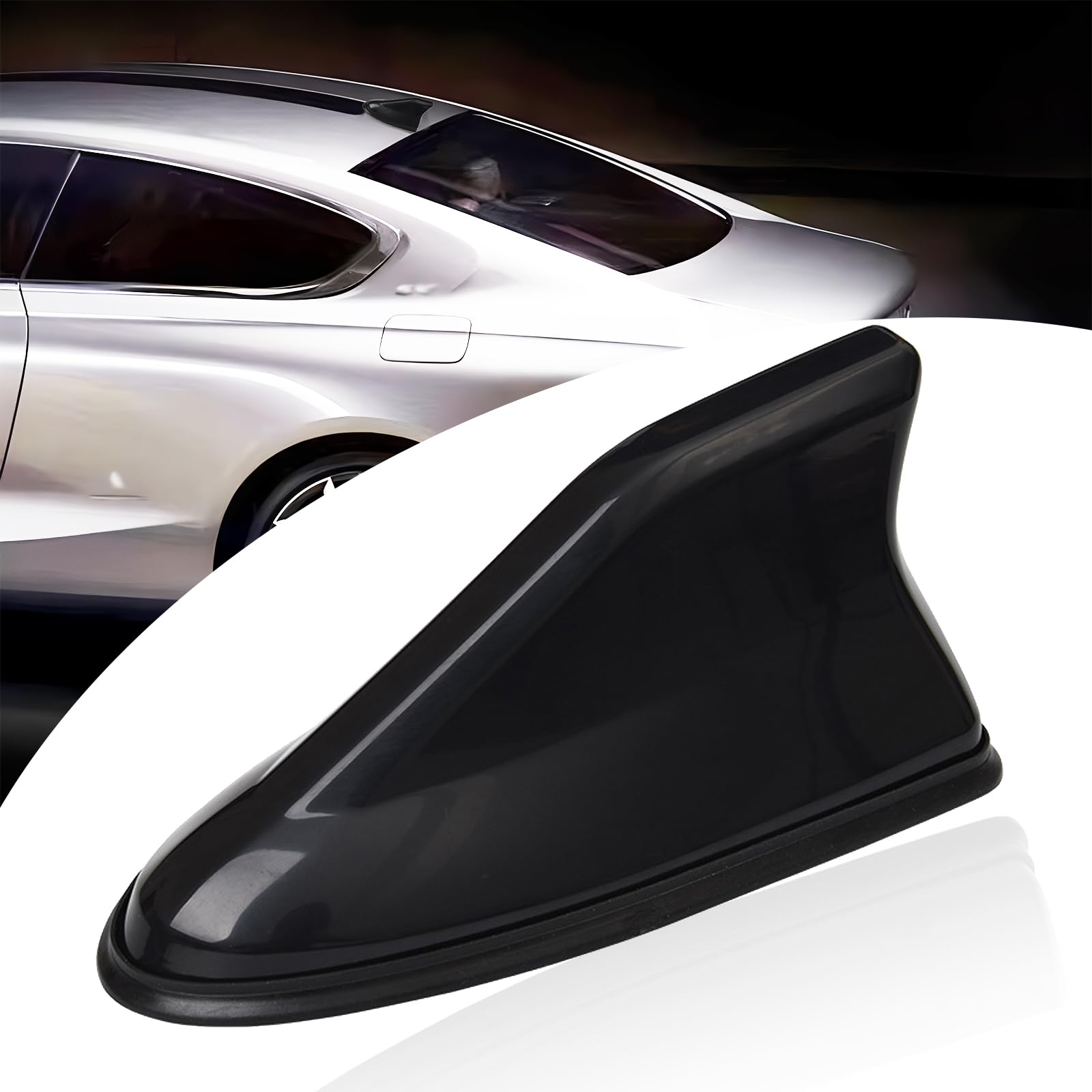 1 PC Car Shark Fin Antenna, 6.29" x 3.07" x 2.75" ABS Paint Process Self-Adhesive Tail Antenna with Signal Radio, No-punch Signal Receiving Modification Accessories, for Most Models (Black)