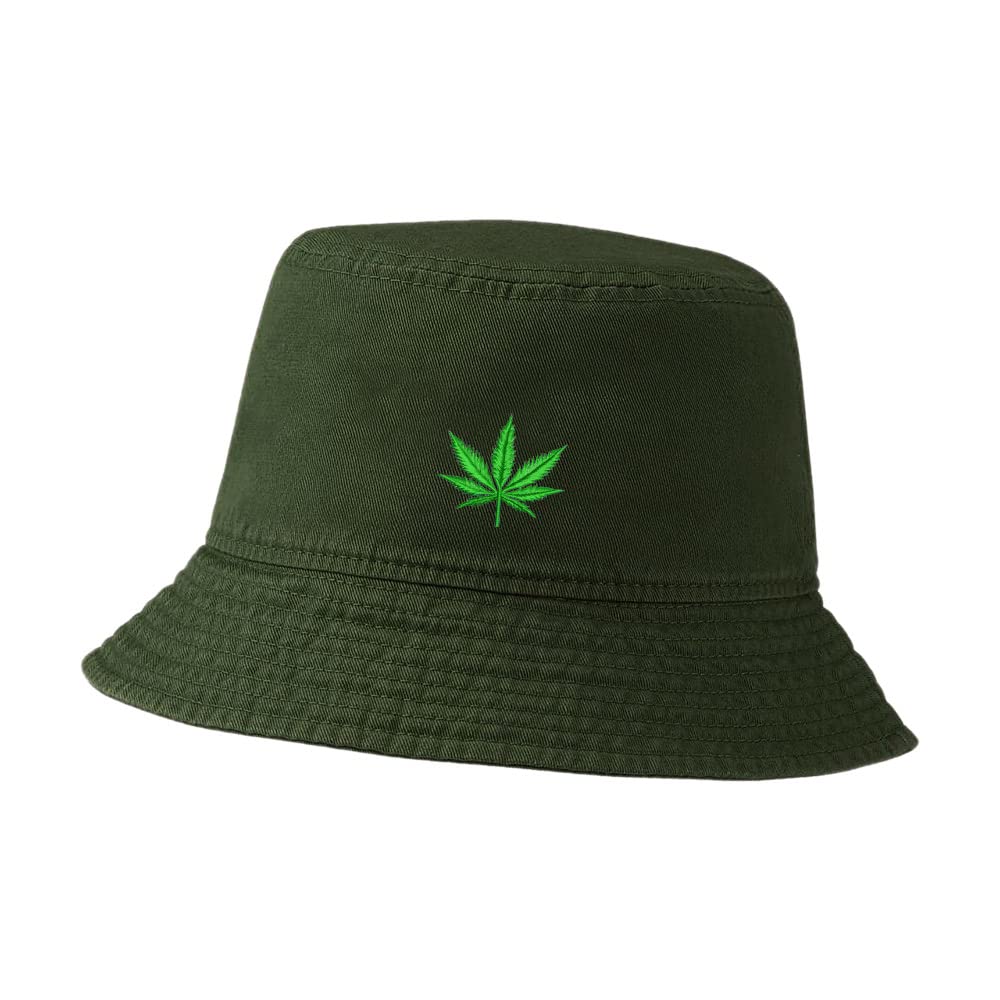 LexiuYibai Bucket Hat for Men Women Weed Cannabis 420 Embroidered Washed Cotton Unisex Bucket Hats (Green,7 1/2)