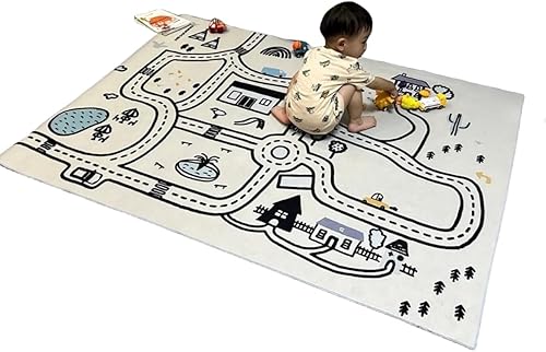 Car Track - Alfombras y tapetes para gatear para niños, juego de casa de juegos, anticaídas, alfombra de rompecabezas para niños para dormitorio de