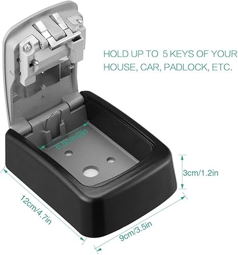 Miniatura 4 de ORIA Caja de cerradura de almacenamiento de llaves, caja de bloqueo de combinación de 4 dígitos, caja de bloqueo montada en la pared, código