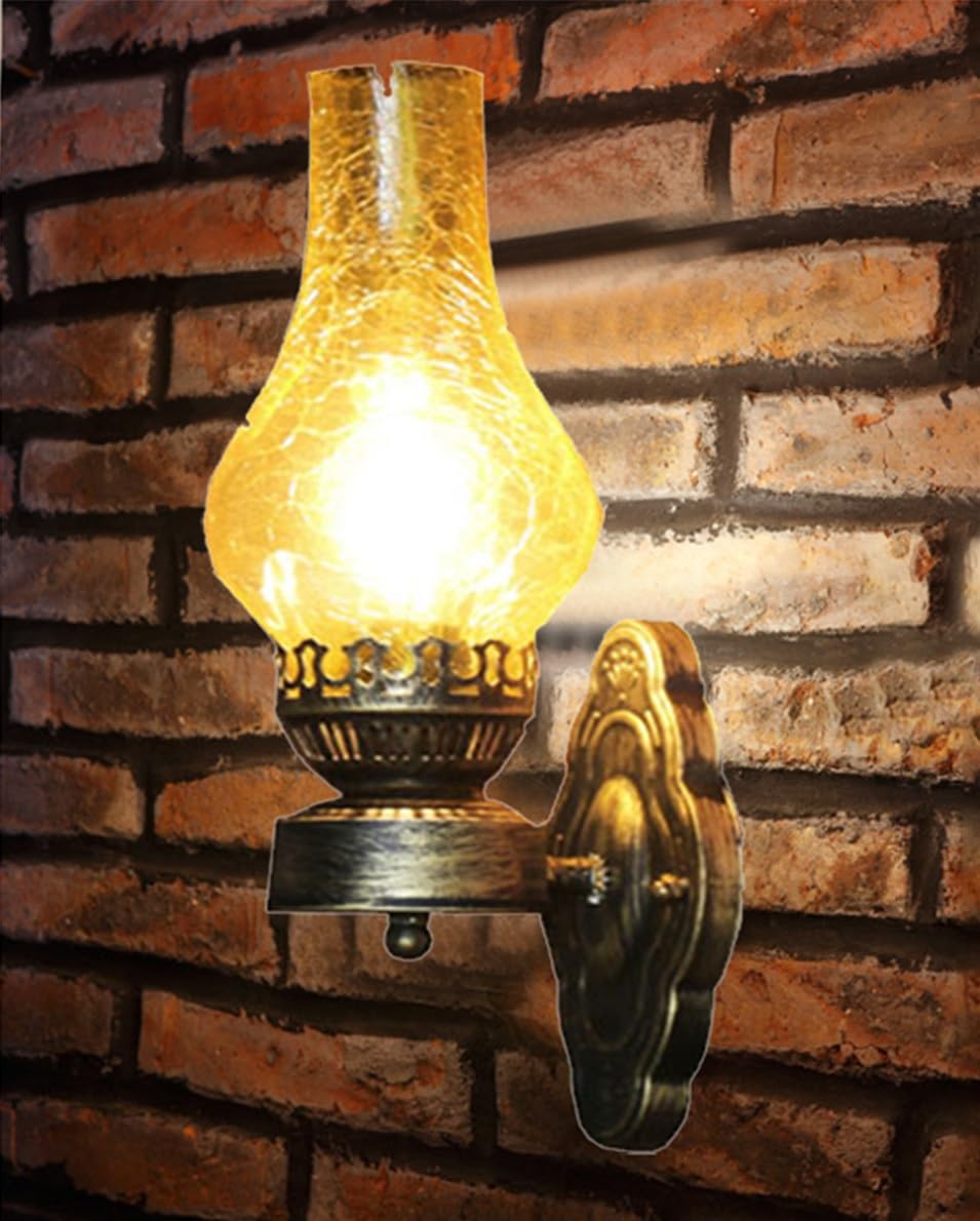 COCOL Kreativ Wandleuchte Vintage Wandlampe Antik Nostalgie Innen Lampe Design Wandlampe Rund Weiß Glas Lampenschirm Lampenfassung Rustikale Old Öllampe Wandleuchte Innen Lampen (Größe : G)