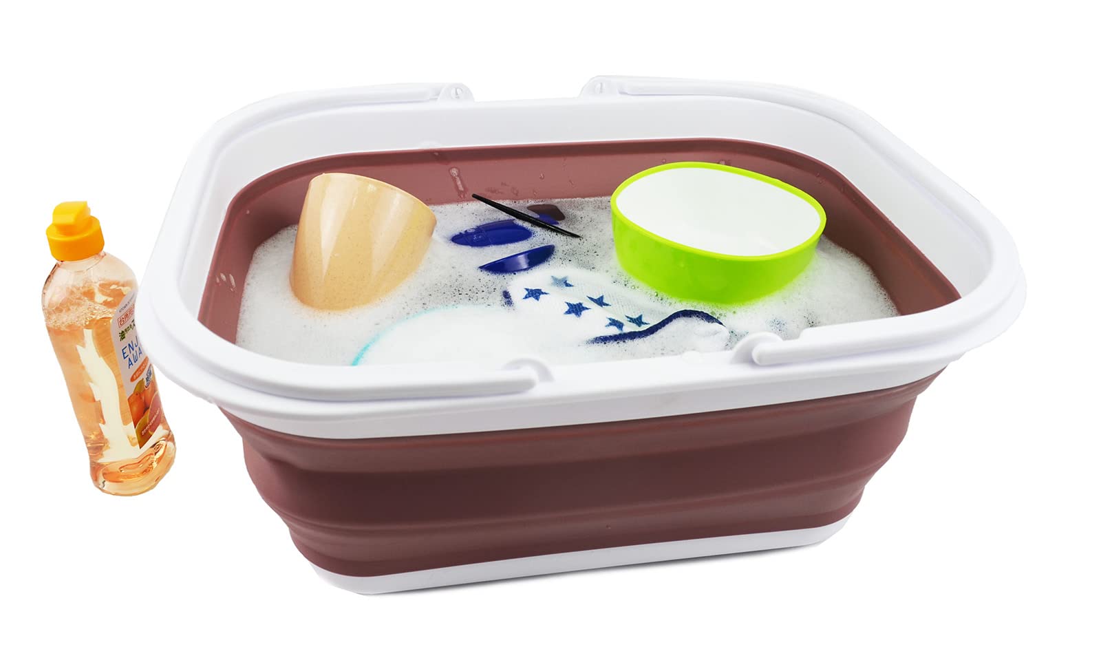 SAMMART 15L Zusammenklappbarer Korb mit Griff - Tragbarer Picknickkorb/Krater für den Außenbereich - Faltbare Einkaufstasche - Platzsparender Aufbewahrungsbehälter (Dunkles Meeresgrün + Altrosa)