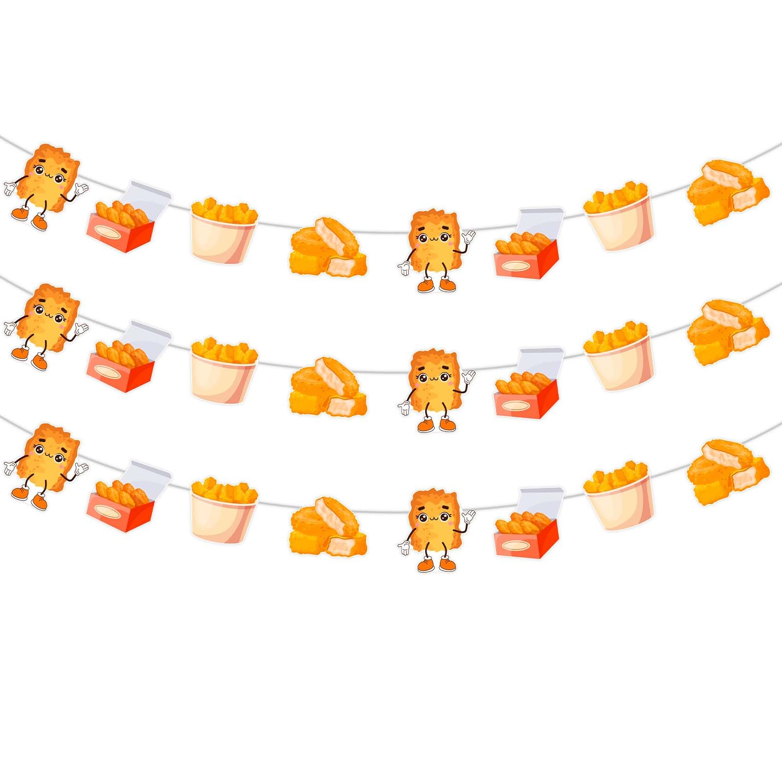 Cheereveal Chicken Nugget Party Decorations, 3 Pack Yellow Orange Chicken Nugget Garlands, Fast Food Fried Chick Theme Birthday Baby Shower Party Supplies