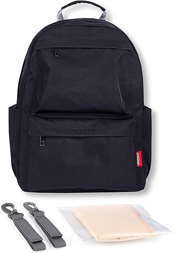 Bolsa de pañales multifunción impermeable Mochila de viaje para cambiador de pañales bolsa de mamá con cambiador y correas para cochecito, Negro -,