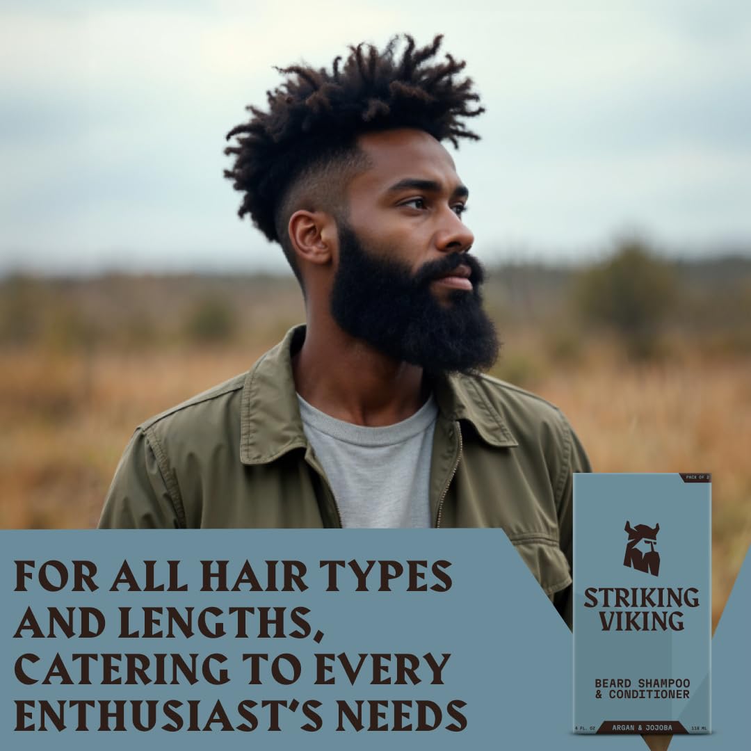 Striking Viking Beard Shampoo and Conditioner Set – 4 Fl Oz Each, Fresh Masculine Scent - Beard Wash and Conditioner for Men - Cleanses & Softens, with Argan & Jojoba Oil - Sulfate & Paraben Free - Image 4