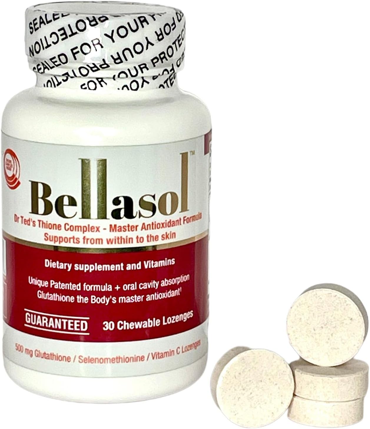 Bellasol First Glutathione Lozenges, Selenium, VIT C, D E and Grape Seed Dietary Supplement Helps Health & Beauty, Boost Immunity, Supports Fatty Liver and Skin brightening : Health & Household