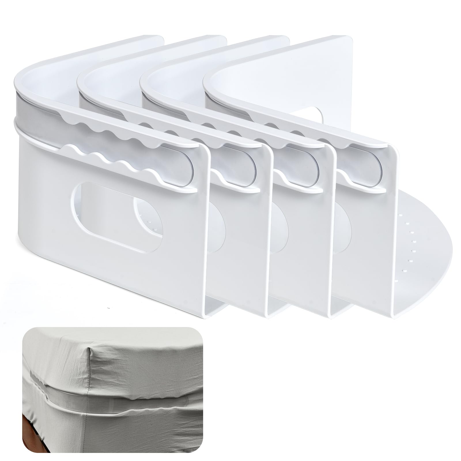 Bed Sheet Holder with Lock Strips - Heavy Duty Bed Sheet Corner Fastener Keep Sheets Firm & Tight, Bed Sheet Holder Straps Fit Any Bed, No More Loose Sheets, Easy Installation - White