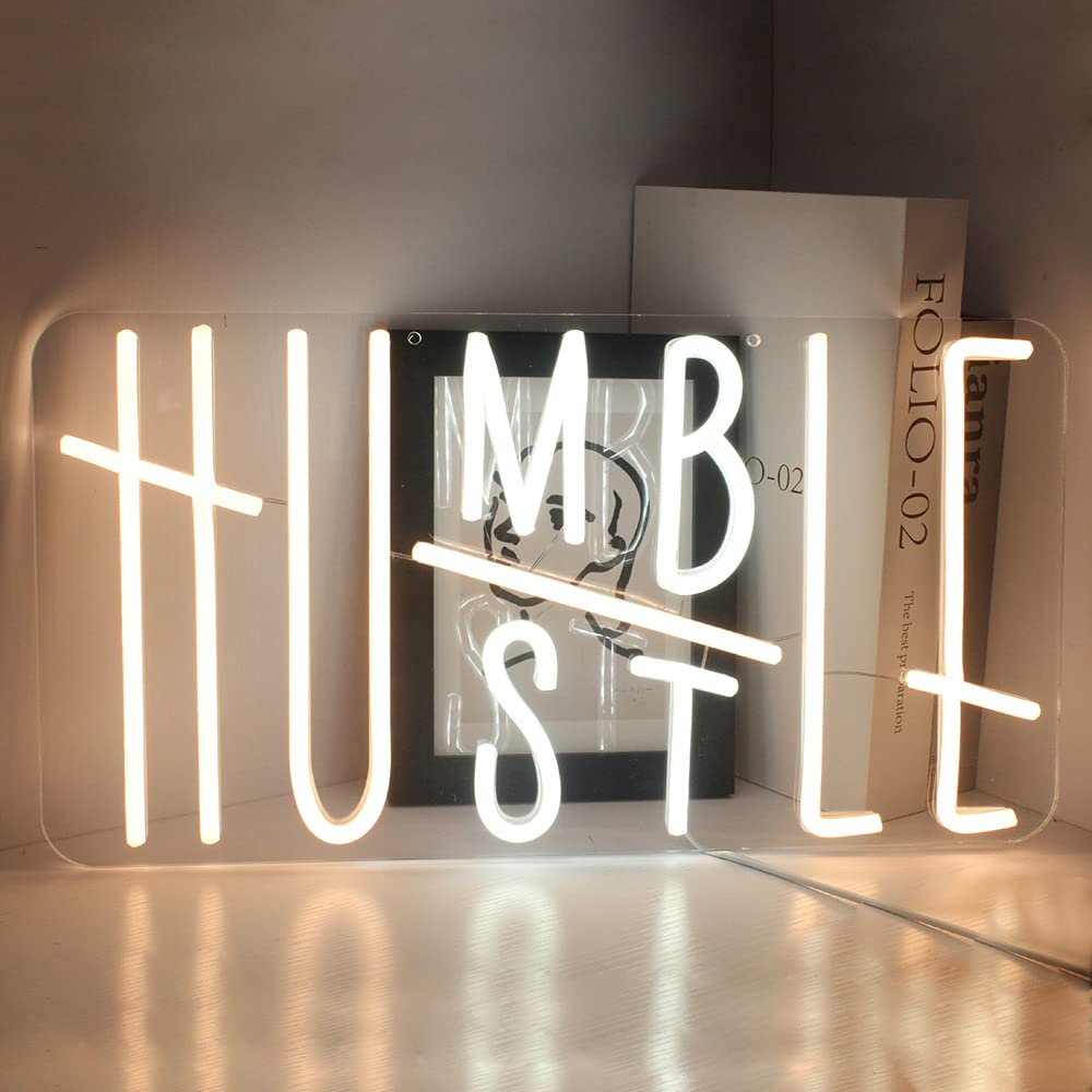 DAKABUKA Humble Hustle Neon Sign LED Neon Lights For Wall Decoration Night Lights For Room Party Decor Office Man Cave Bedroom USB Power Warm And White(16.5 * 8.7") — image 1