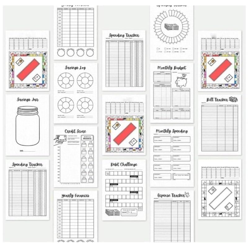 wangzongniubi Bullet Dotted Journal Game, Book Tracker, Habit Tracker, Monthly Spending Tracker,for Savings,Finance,Dreams,with 12 Colouring Pencils for Planners(1PC)