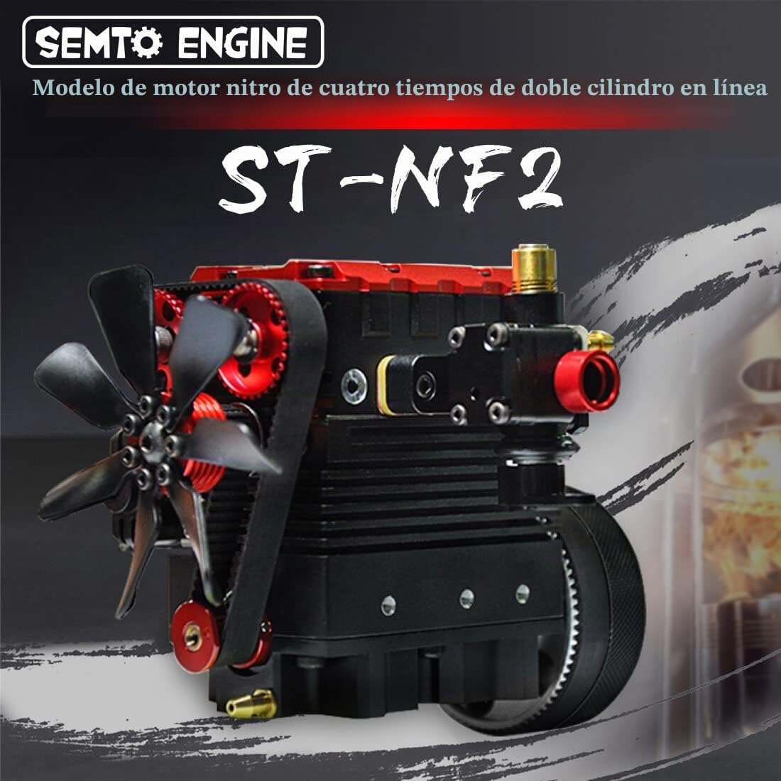 SEMTO Engine ST-NF2 L2 Motor, 7,0cc Mini motor de nitro de dos cilindros y cuatro tiempos, kit de modelismo, motor de combustión de metal CNC refrigerado por aire para entusiastas de RC y la mecánica