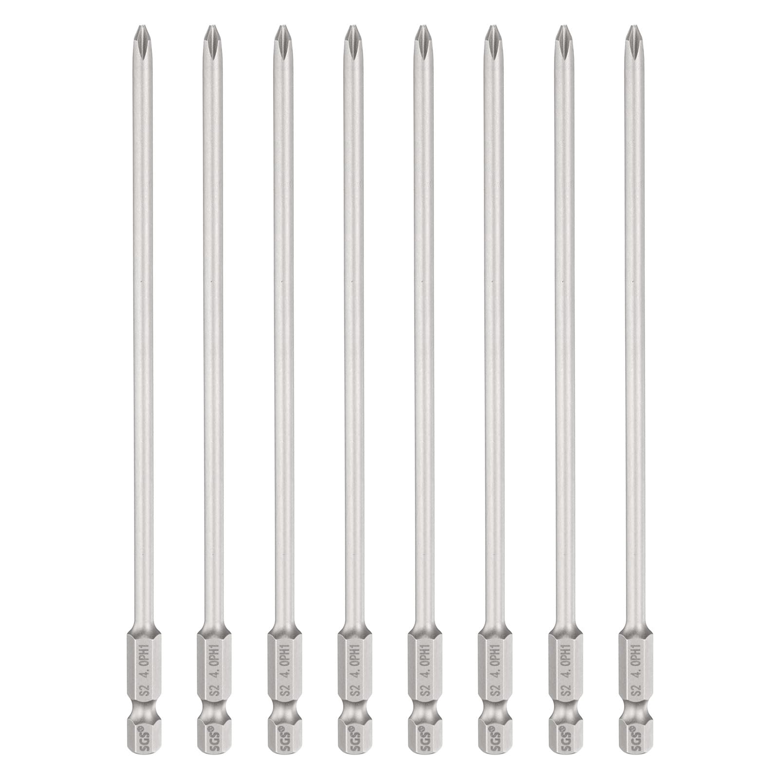sourcing map 8pcs #1 Phillips Screwdriver Bit PH1 1/4" Hex Shank 6" (150mm) Long 4mm Rod Magnetic Cross Head Drill Bits S2 Steel Industrial Screw Driver Bit for Electric Power Tools, Gray