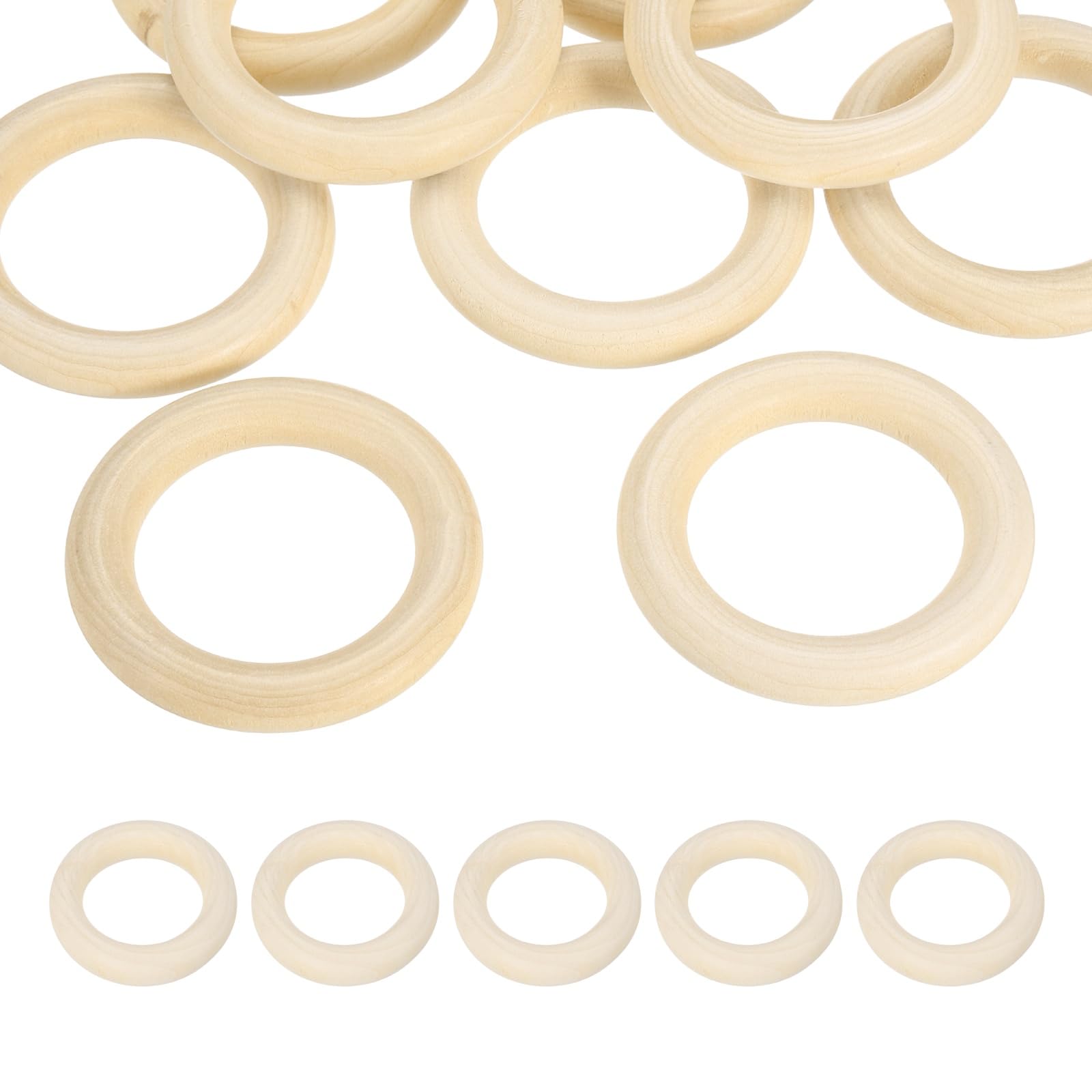 PATIKIL 60mm Natural Wooden Rings, 10 Pack Wood Ring Round Linking Rings Wood Loop Circle for Craft Pendant DIY Jewelry Making Macrame, Natural Color